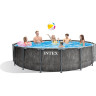 Каркасный бассейн INTEX Prism Frame Greywood 26742NP, 457×122 см — насос, лестница, тент, подстилка